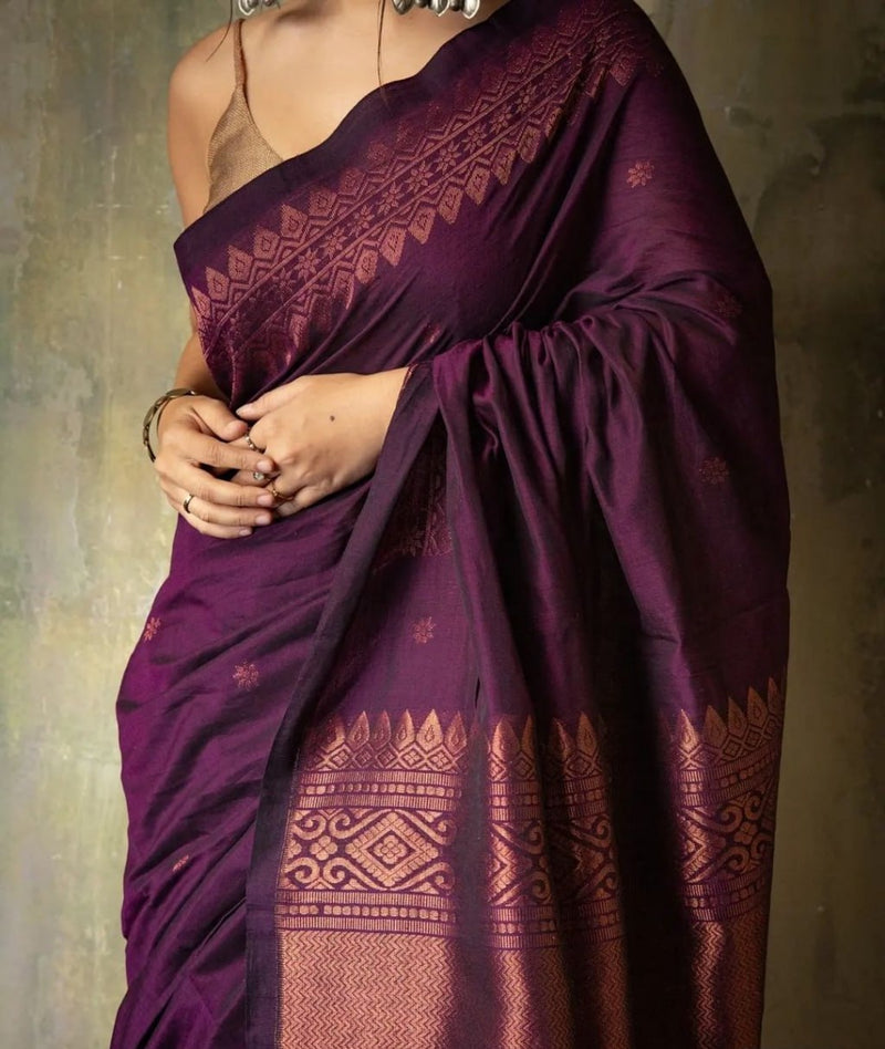 Extraordinary Purple Soft Silk Saree With Intricate Blouse Piece