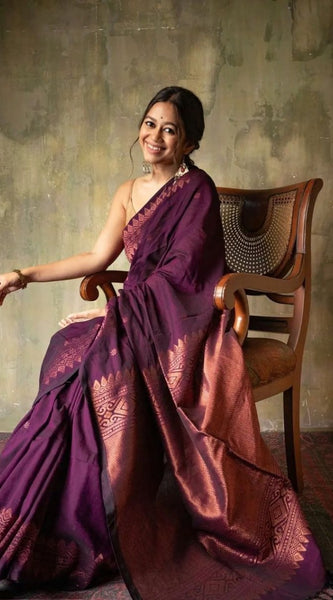 Extraordinary Purple Soft Silk Saree With Intricate Blouse Piece