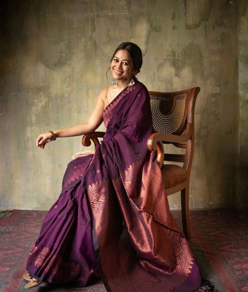 Extraordinary Purple Soft Silk Saree With Intricate Blouse Piece