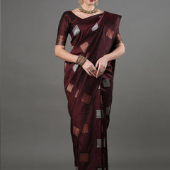 Ethnic Banarasi Saree – Handwoven Soft Silk Fabric Wine Saree