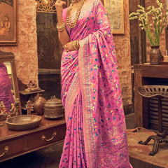 Pure Silk Banarasi Saree with Exquisite Zari Weaving Pink saree