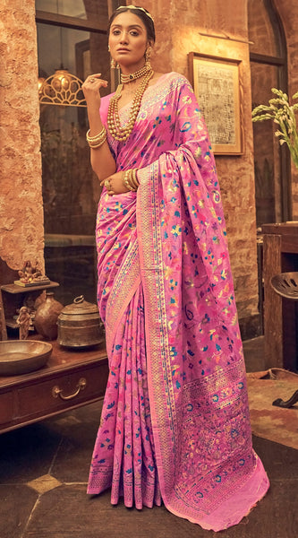Pure Silk Banarasi Saree with Exquisite Zari Weaving Pink saree