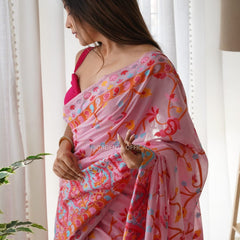Banarasi Silk Saree Printed– Rich Fabric, Royal Look pink saree