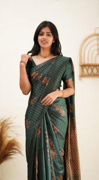 Designer Banarasi Silk Saree for Party & Festive Green