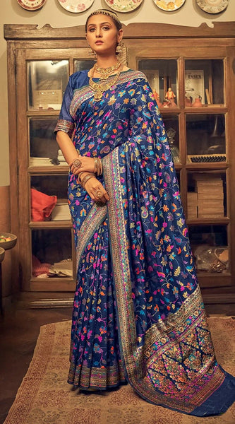 Pure Silk Banarasi Saree with Exquisite Zari Weaving Blue