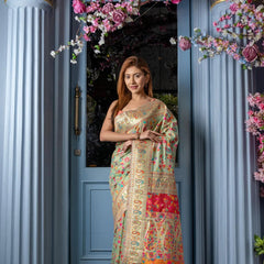 Wedding Special Banarasi Silk Saree with Zari Work Pasta Green