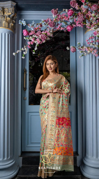 Wedding Special Banarasi Silk Saree with Zari Work Pasta Green