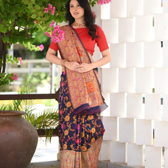 Elegant Banarasi Silk Saree with Zari Border & Pallu Blue