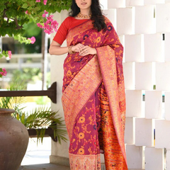 Elegant Banarasi Silk Saree with Zari Border & Pallu Red