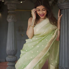 Elegant Banarasi Silk Saree with Gold Zari Embellishments Pista Green
