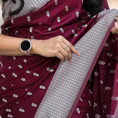 Exquisite Banarasi Silk Saree with Gold Zari Weaving Wine
