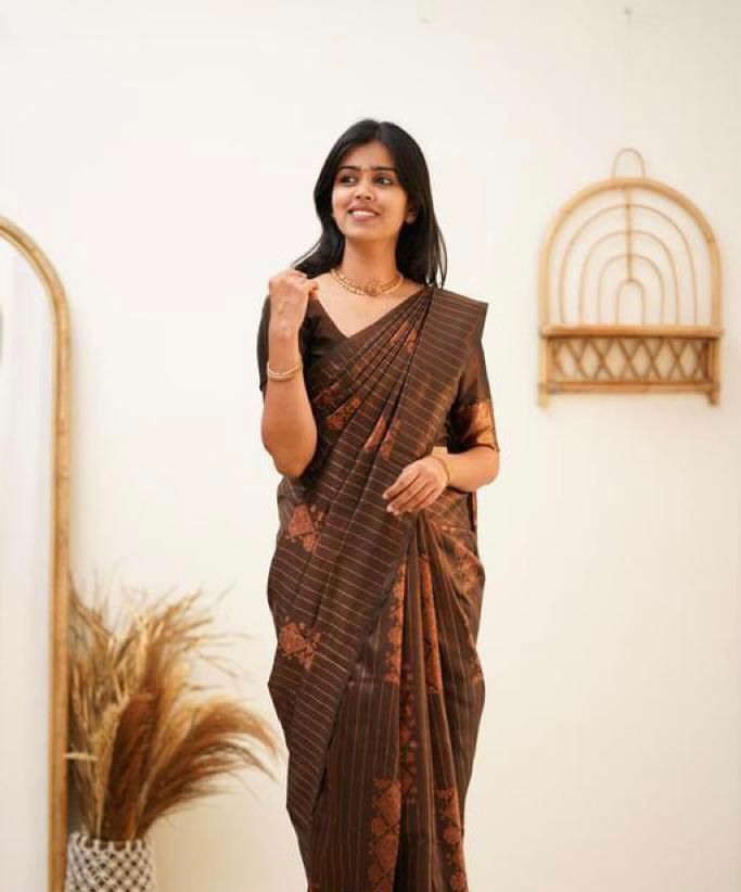 Designer Banarasi Silk Saree for Party & Festive Brown Saree