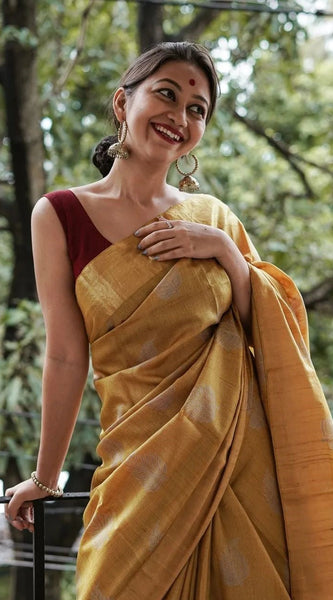 Traditional Banarasi Saree with Pure Silk Threads Yellow