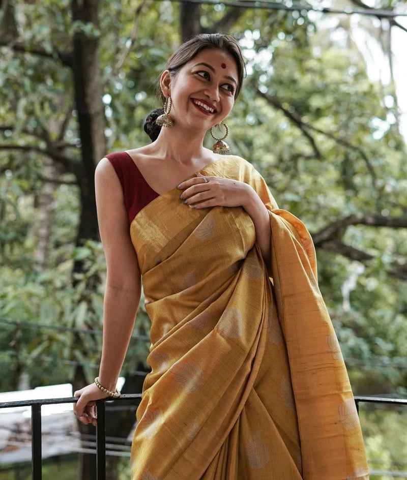 Traditional Banarasi Saree with Pure Silk Threads Yellow
