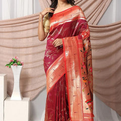 Authentic Banarasi Saree in Soft Silk Fabric Weaving Red Saree