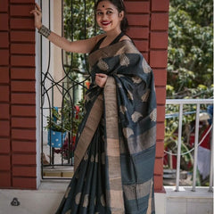Traditional Banarasi Saree with Pure Silk Threads Black
