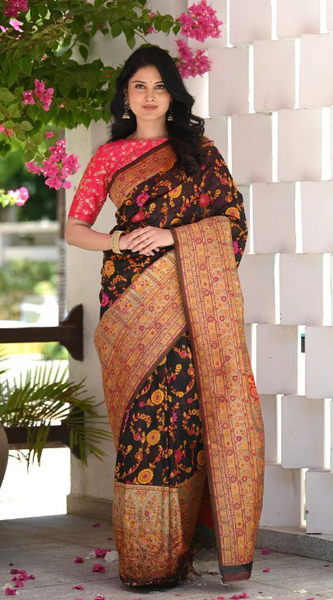 Elegant Banarasi Silk Saree with Zari Border & Pallu Black