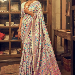 Pure Silk Banarasi Saree with Exquisite Zari Weaving Blue white saree