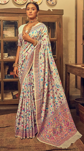 Pure Silk Banarasi Saree with Exquisite Zari Weaving Blue white saree
