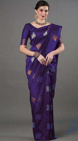 Ethnic Banarasi Saree – Handwoven Soft Silk Fabric Purple Saree