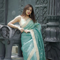 Elegant Banarasi Silk Saree with Gold Zari Embellishments Sky Blue