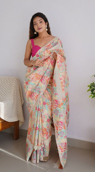 Banarasi Saree with Rich Zari Embroidery & Brocade White