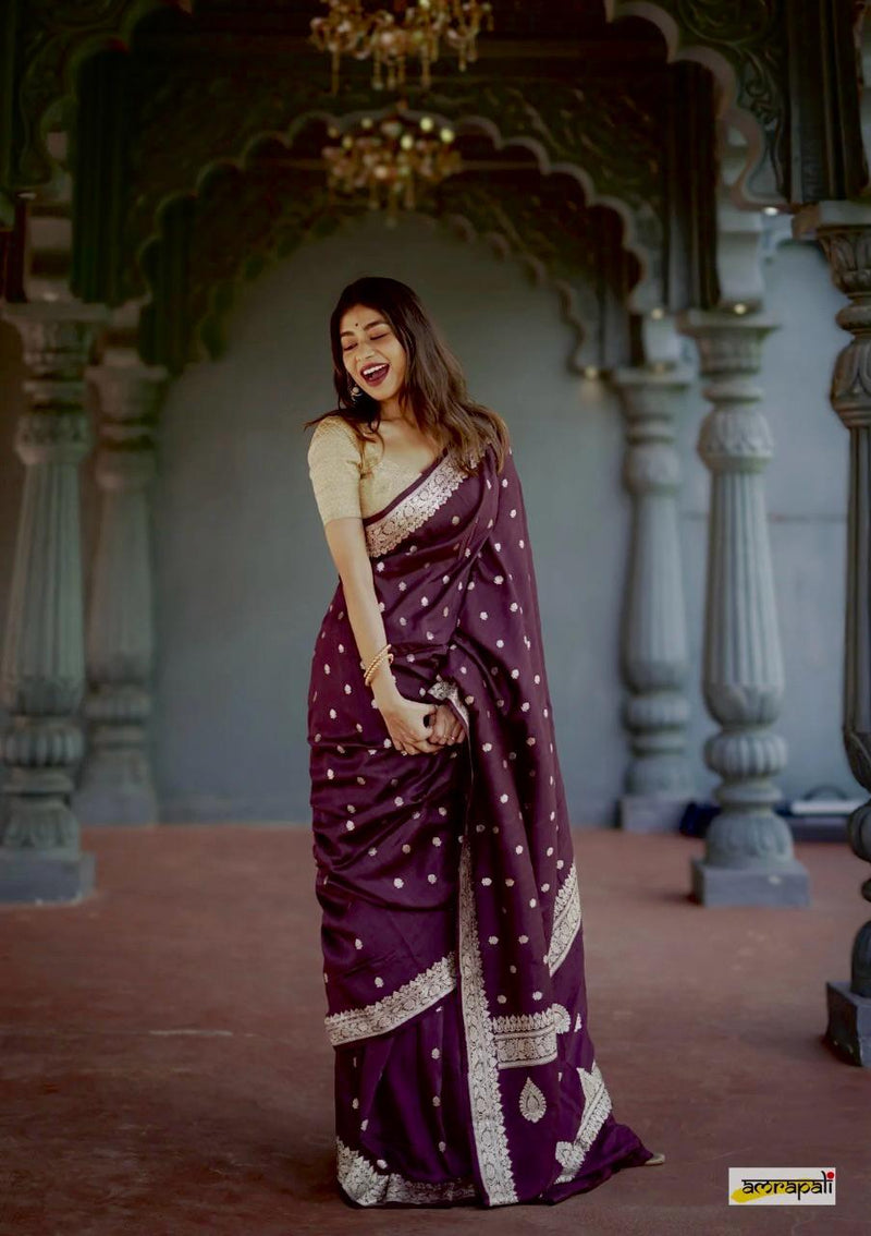 Elegant Banarasi Silk Saree with Gold Zari Embellishments Wine