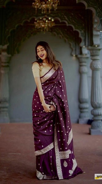 Elegant Banarasi Silk Saree with Gold Zari Embellishments Wine