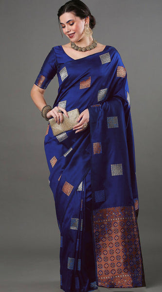Ethnic Banarasi Saree – Handwoven Soft Silk Fabric Blue