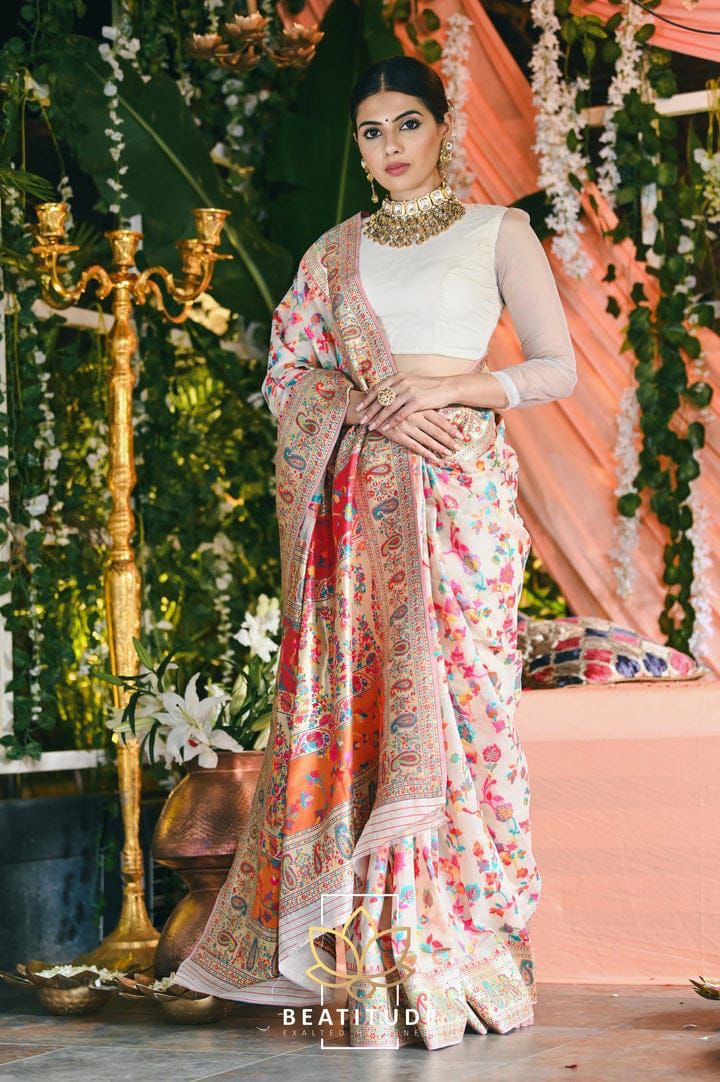 Wedding Special Banarasi Silk Saree with Zari Work white