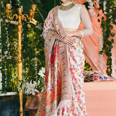 Wedding Special Banarasi Silk Saree with Zari Work white