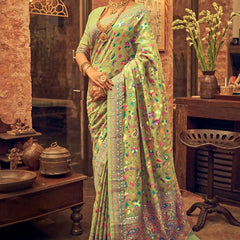 Pure Silk Banarasi Saree with Exquisite Zari Weaving Pista Green