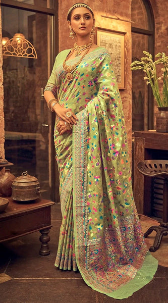 Pure Silk Banarasi Saree with Exquisite Zari Weaving Pista Green