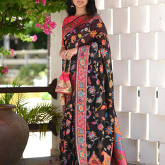 Printed Banarasi Silk Saree with Heavy Zari Brocade Black