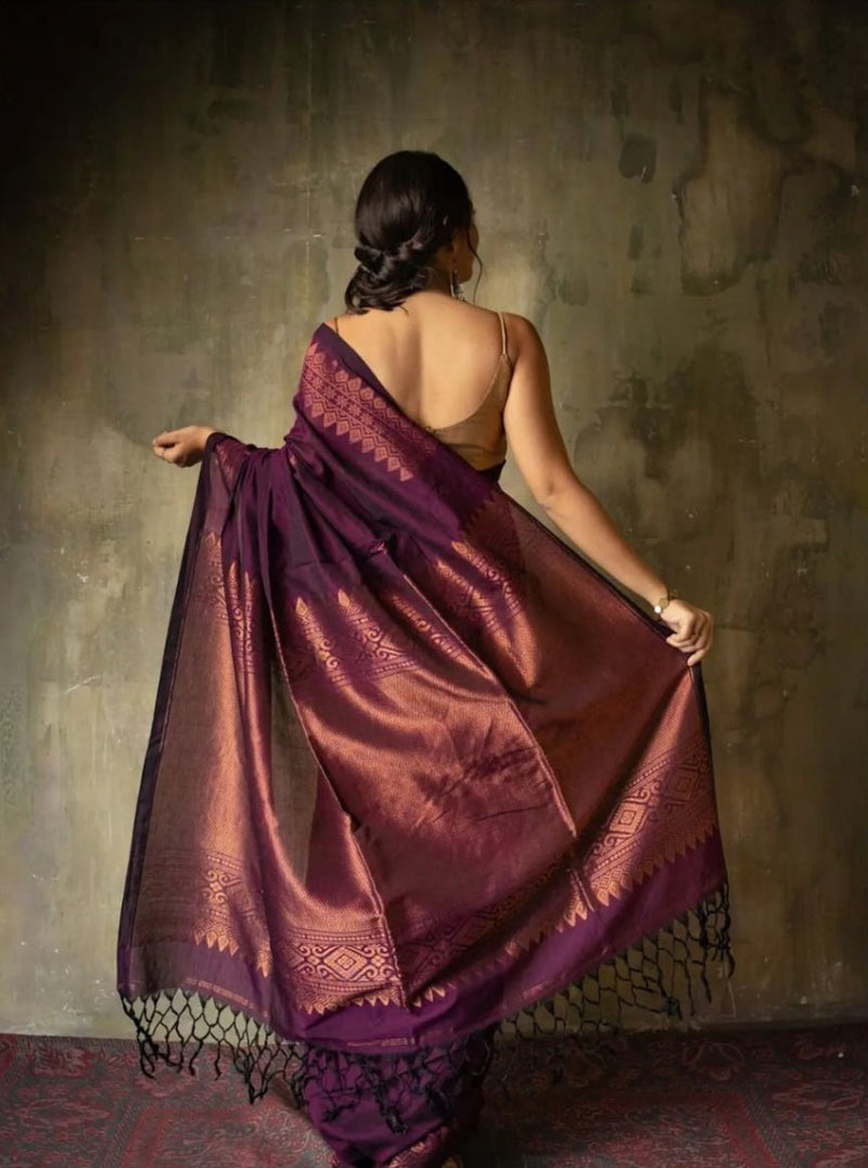 Extraordinary Purple Soft Silk Saree With Intricate Blouse Piece