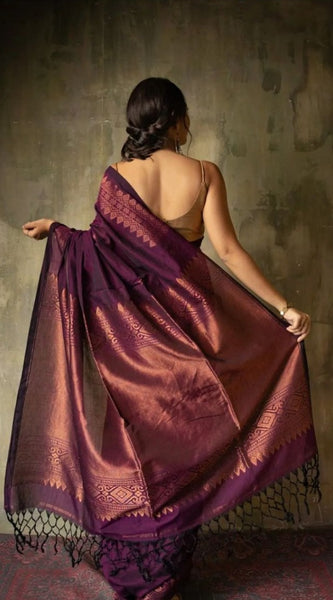 Extraordinary Purple Soft Silk Saree With Intricate Blouse Piece