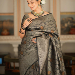 Sumptuous Black Soft Silk Saree With Imbrication Blouse Piece
