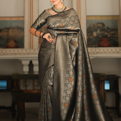 Sumptuous Black Soft Silk Saree With Imbrication Blouse Piece