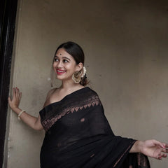 Extraordinary Black Soft Silk Saree With Intricate Blouse Piece