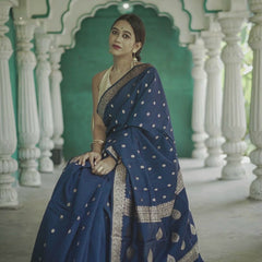Elegant Banarasi Silk Saree with Gold Zari Embellishments Navy Blue