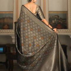 Sumptuous Black Soft Silk Saree With Imbrication Blouse Piece