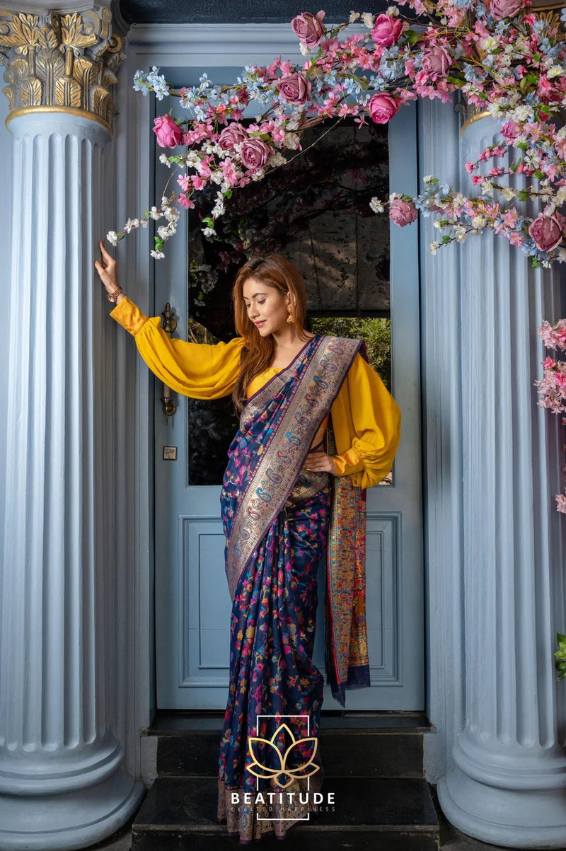 Wedding Special Banarasi Silk Saree with Zari Work Dark Blue