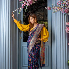 Wedding Special Banarasi Silk Saree with Zari Work Dark Blue