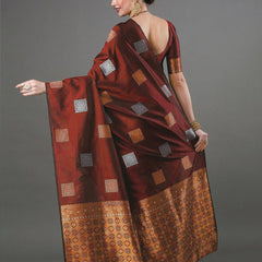 Ethnic Banarasi Saree – Handwoven Soft Silk Fabric Marron Saree