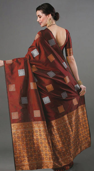 Ethnic Banarasi Saree – Handwoven Soft Silk Fabric Marron Saree