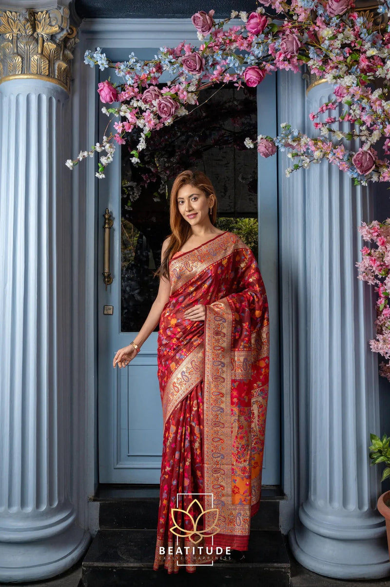 Wedding Special Banarasi Silk Saree with Zari Work Red Saree