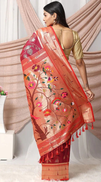 Authentic Banarasi Saree in Soft Silk Fabric Weaving Red Saree