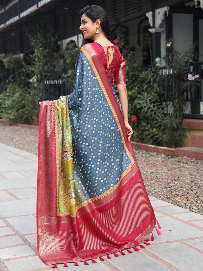 Premium Pure Viscose Dola Silk Saree & Pichwai Kalamkari Design