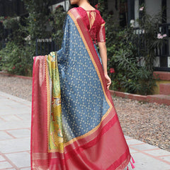 Premium Pure Viscose Dola Silk Saree & Pichwai Kalamkari Design