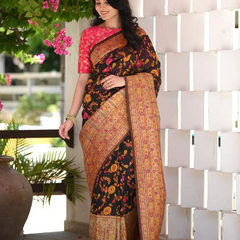 Elegant Banarasi Silk Saree with Zari Border & Pallu Black saree